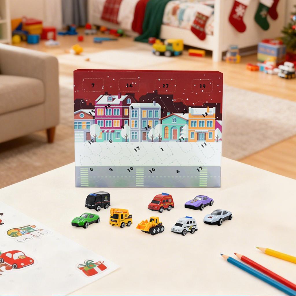 24 ks Vánoční adventní kalendář Hračka Auto A Hrací sada 24 Aut Doplňky