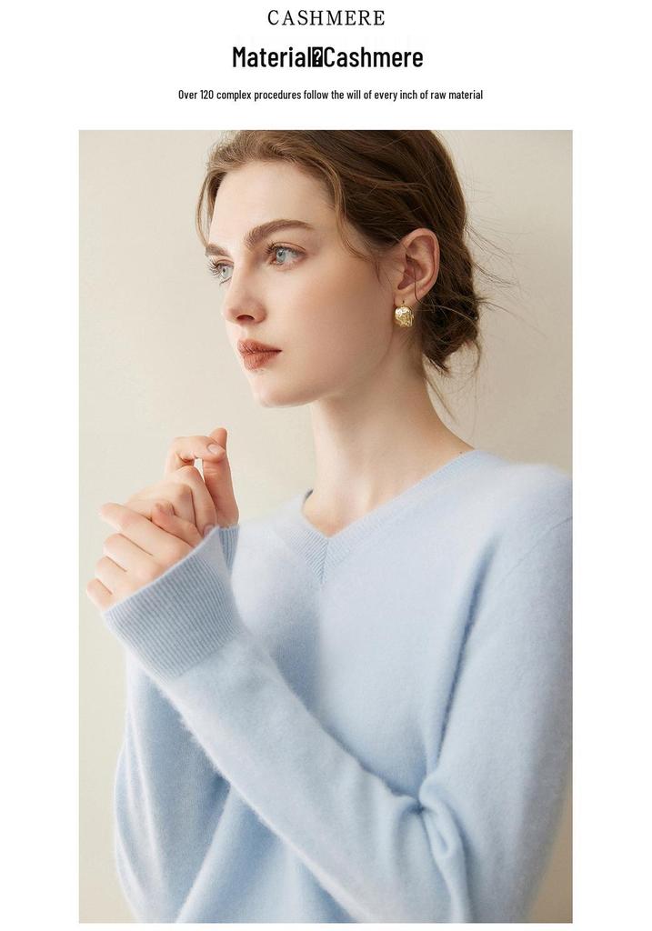 Women's 100% Cashmere V-Neck Loose Slimming Sweater, Autumn/Winter 2026 Collection, High-End Ready-to-Wear