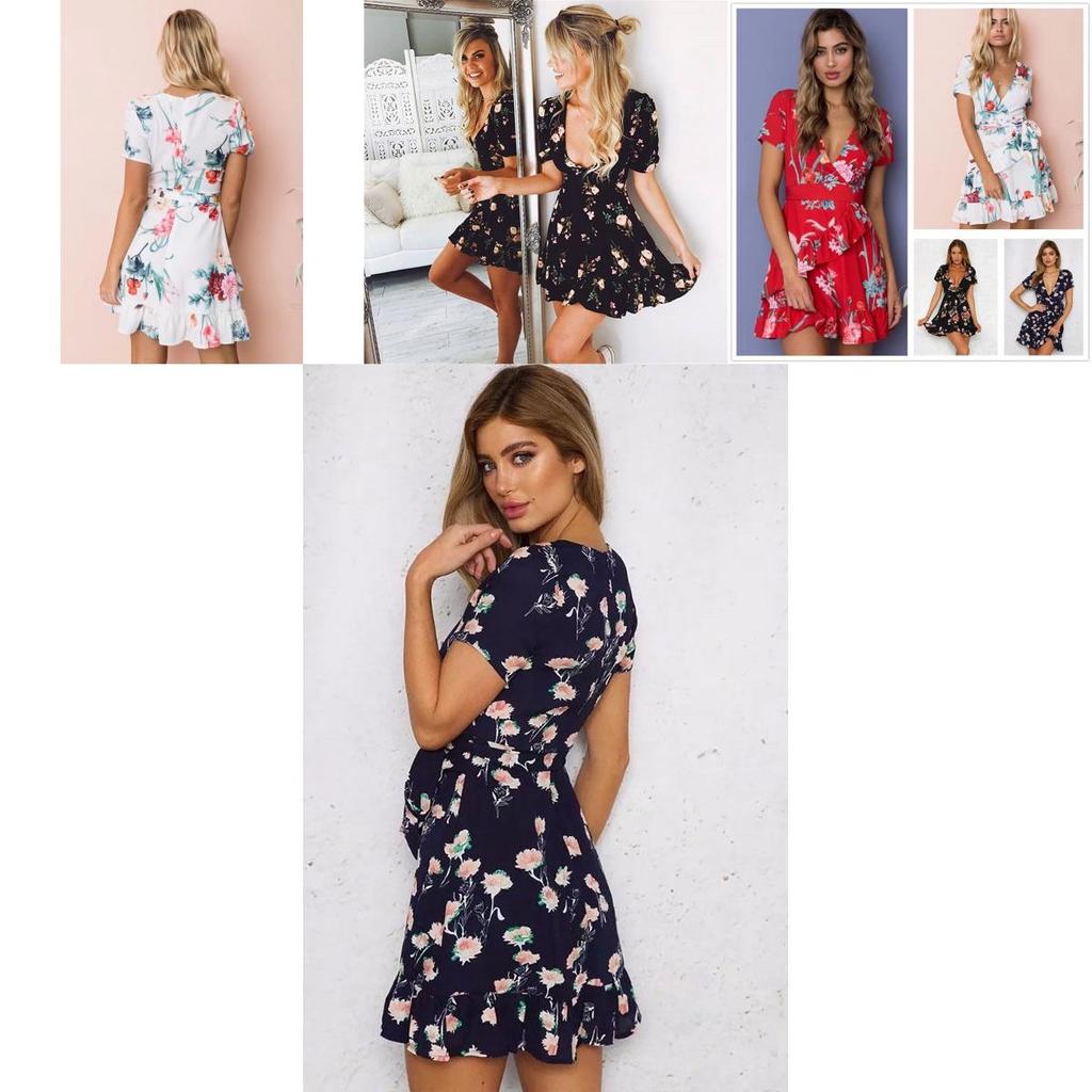 Womens Boho Floral Chiffon Summer Party Dress Elegant Short Mini Sundress For Beach And Evening Wear