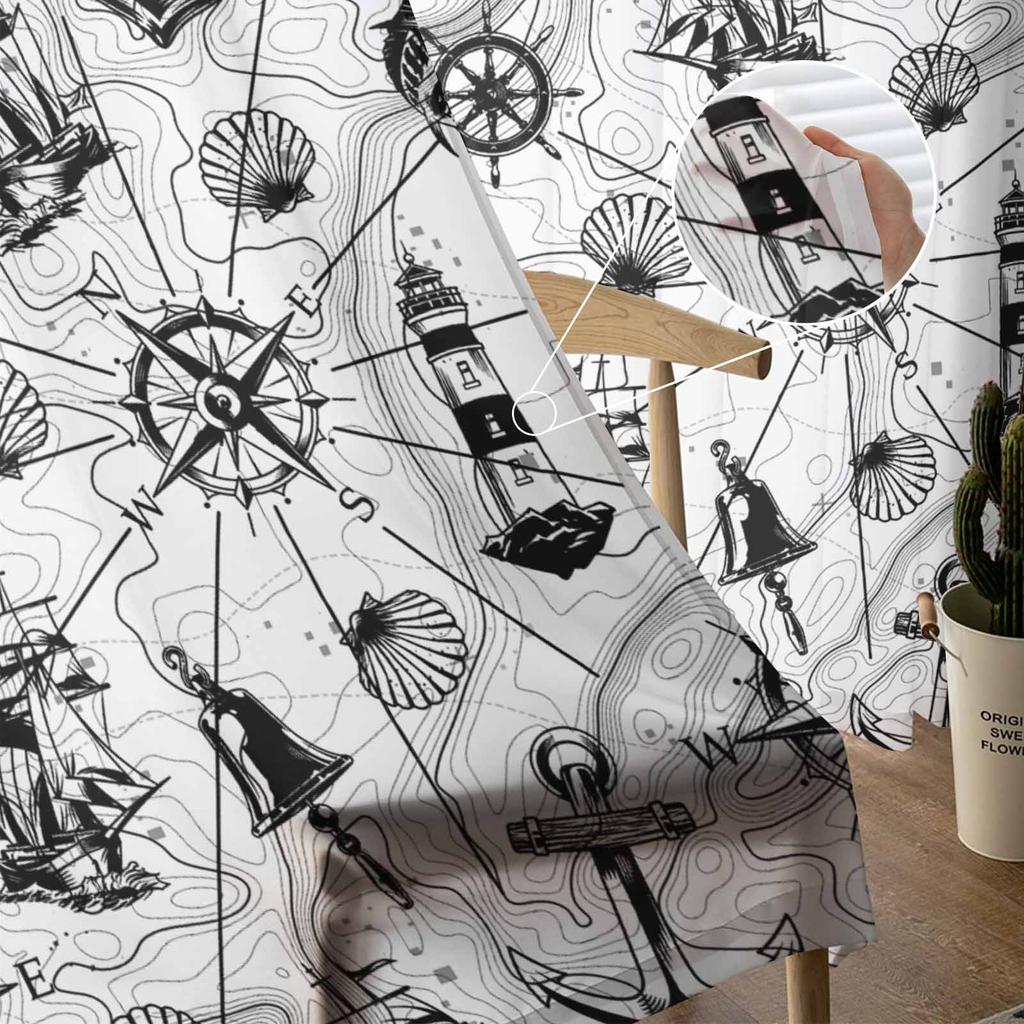 Map Navigation Ship Lines Retro Sheer Curtains Modern Gauze Curtain for Living Room Bedroom Voile Yarn Curtains