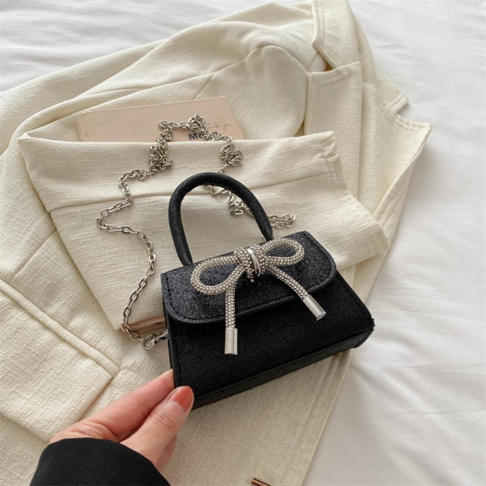 Women Bow Shoulder Bag New Solid Color Popular Messenger Bag Trendy High Capacity Mini Handbag