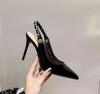 2025 new patent leather chain royal sister sexy black pointed thin heel temperament French high heels women's bag head sandals