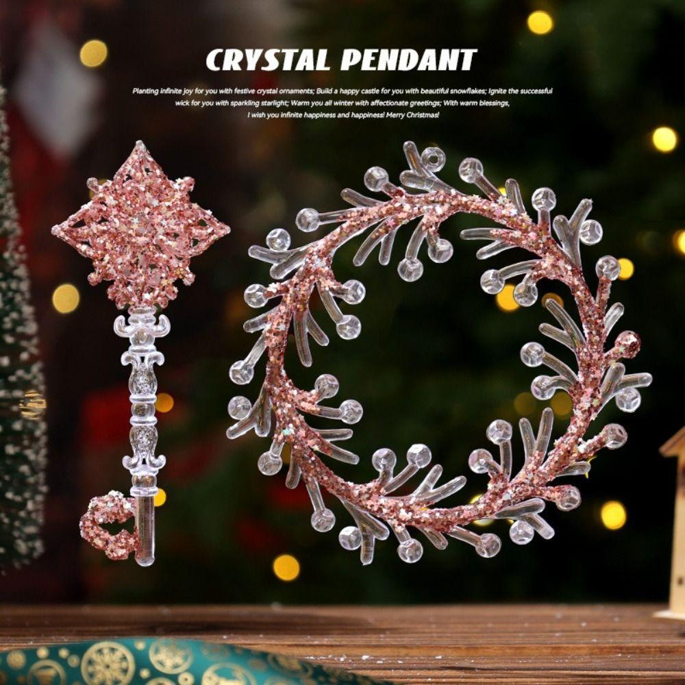 Acrylic Christmas Snowflake Pendants Transparent Glitter Christmas Tree Hangings Elk Crown Crystal Clear Xmas Tree Ornament