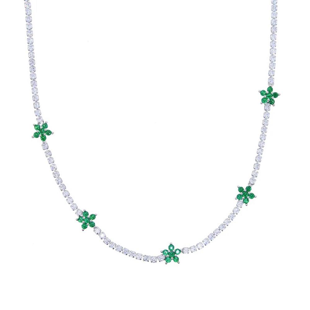 

Light Luxury Jewelry, Slightly Inlaid Zircon Flower Full Diamond Necklace, Small Flower Tennis Chain Necklace зелёный