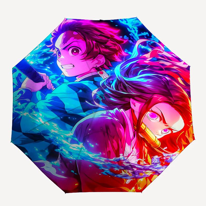 1pc Two Heroes Clash Demon Slayer Automatic Folding Umbrella - 3 Folding Design, Vivid Cartoon Pattern, Suitable for Outdoor Activities, A Gift f