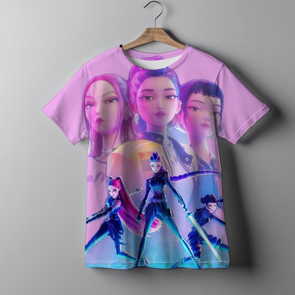 Y2K KPop Demon Hunters Kids T-shirt Cartoon Figure Printed Tops Tees Boys Girls Casual Short Sleeve Tshirt Children's Clothing