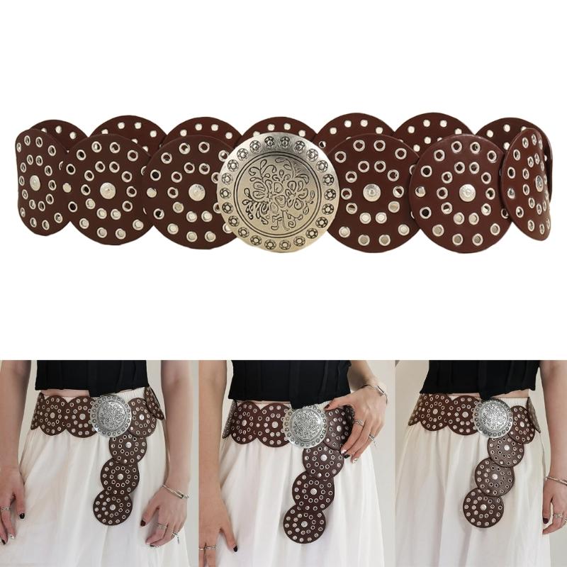 Adult Relief Round Buckle Waist Belt Adjustable Exaggerated Personality Waist Belt for Men Teenagers Coat Dress