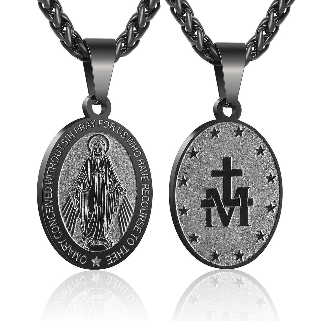 Retro Oval Virgin Mary Pendant Men's and Women's Medal Necklace Titanium Steel Jewelry