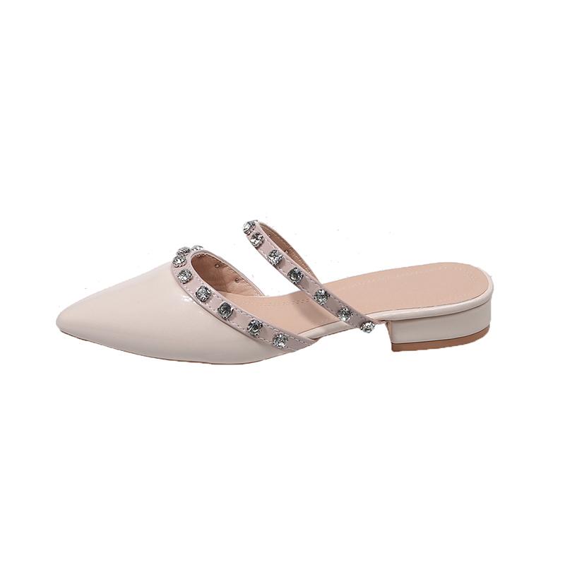 

Модные шлепанцы Baotou на низком каблуке, летние новые, с острым носком, с мелким вырезом, с заклепками, на мягкой подошве, противоскользящие, износостойкие сандалии 40 бежевый