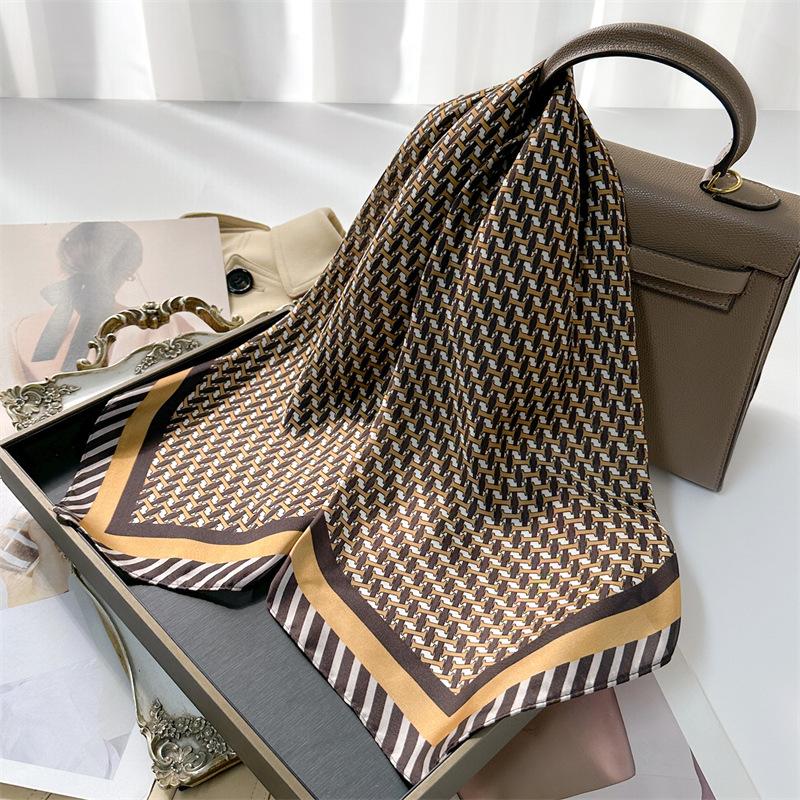 Luxury Design Fashion Square Silk Scarf Women Soft Hairband Headband Foulard Neckerchief Ribbon Bandanna Hijab Kerchief Scarves