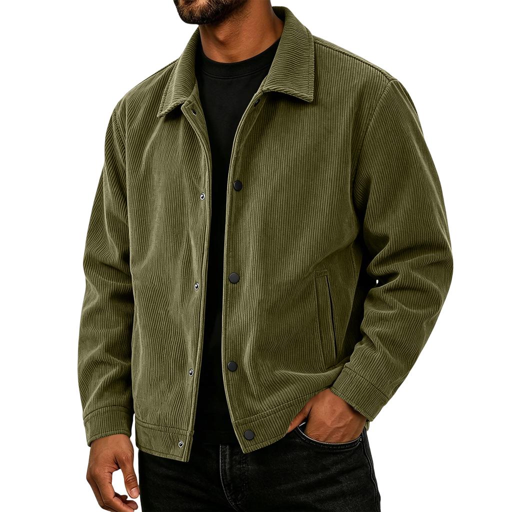 Men's Casual Loose Fit Fall Jacket with Lapel Collar Long Sleeve