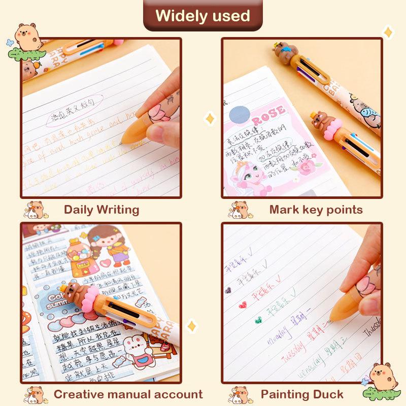 Cartoon Capybara Multicolor Ball Pen Ballpoint Pen Multicolored Pens Colorful Refill Multifunction 6/4 Colors In One Student