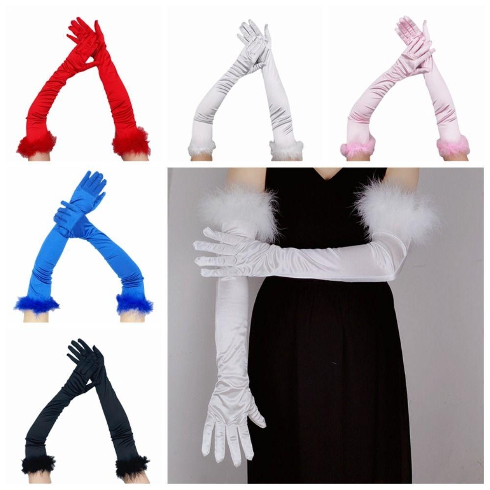 Elegant Bride's Long Gloves Satin Women's Long Mittens Fashion Full Finger Gloves  Evening Party
