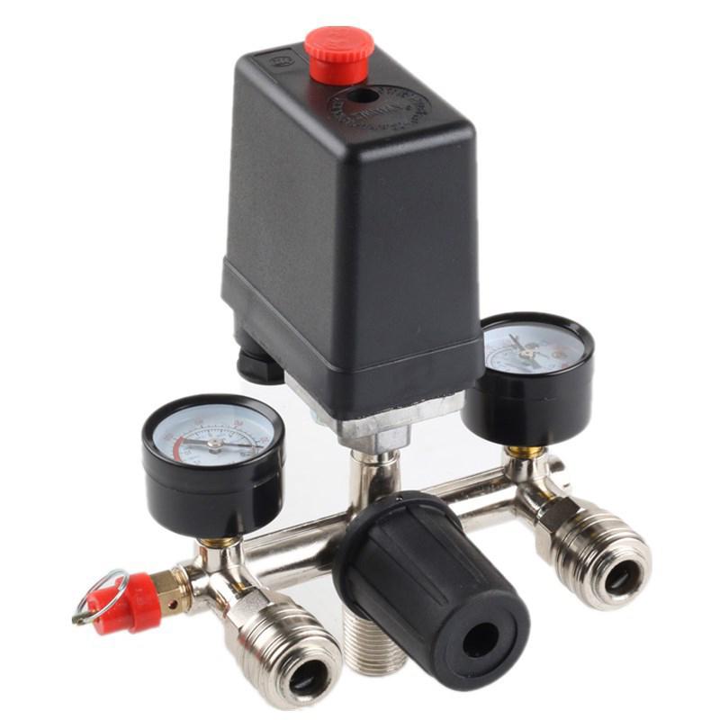 90-120Psi Air Compressor Pressure Control Switch Valve Manifold Regulator Gauges