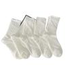 2 Pairs Mesh Breathable White Pile Socks with Lace Trim and Openwork Design, Lightweight and Sweet Mid-calf Length Socks