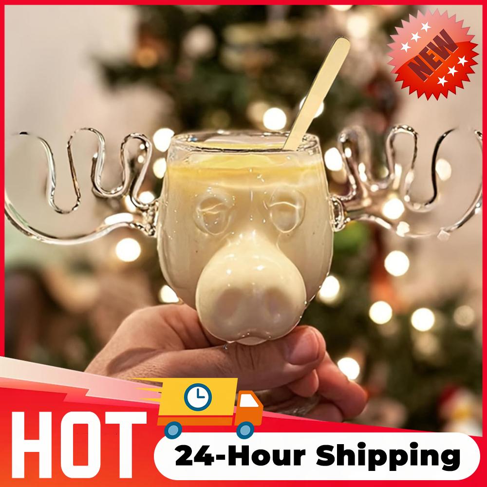1/2/3 Stück 8oz 240ml Christmas Vacation Elch Tasse Mit Katzen Löffel Weihnachten Rentier Kopf Kreatives Elch Glas Wein Bier Wasser Tasse Geschenke