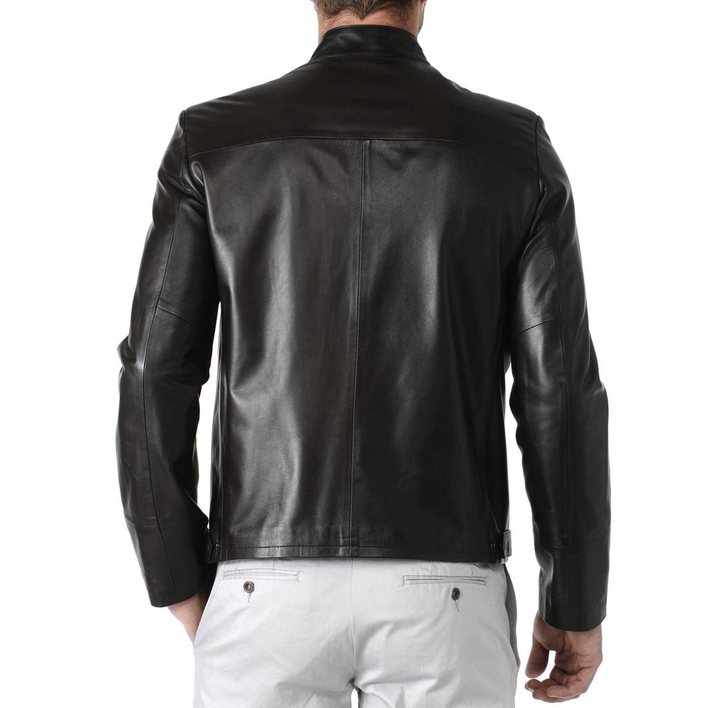 SkinOutfit Men's Genuine Lambskin Black Leather Jacket Stylish Motorcycle Bomber Biker Outerwear MJ 08