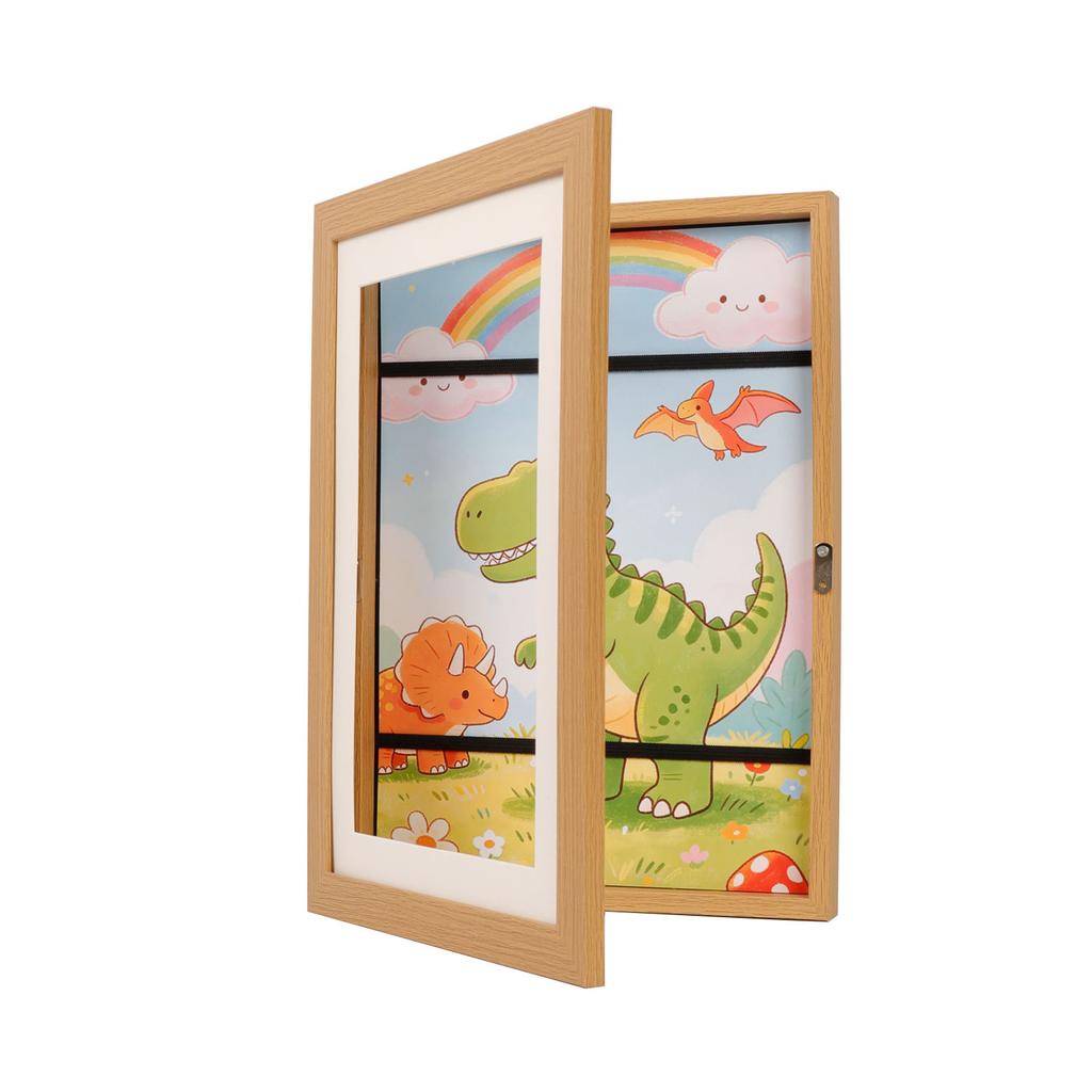 Sturdy A4 Kids Artwork Frame Without Mat Magnetic Front Opening Door Holds 100 Art Pieces Children Wall Mounted Storage Frame
