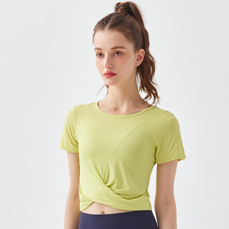 Cross-Wrap Bare-Feel Quick-Dry Short-Sleeve Yoga Crop Top
