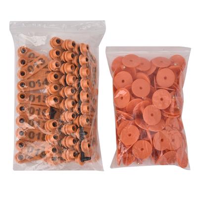 Numéro 1-100 Plastique Boucle d'oreille pour bétail Étiquette animale pour chèvre mouton porc (Orange)
