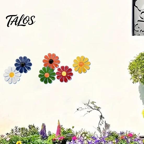 Rust-resistant Outdoor Decor 6Pcs Metal Flowers Wall Decor, Flower Sunflower Ornament Art, Iron Hanging Decoration Garden for Outside Indoor
