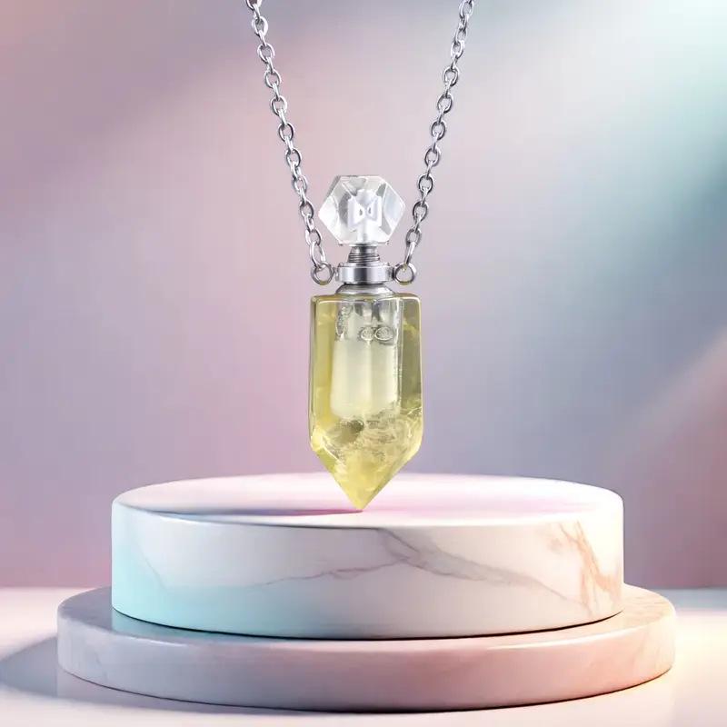 Hexagonal Amethyst Perfume Bottle Necklace for Aromatherapy