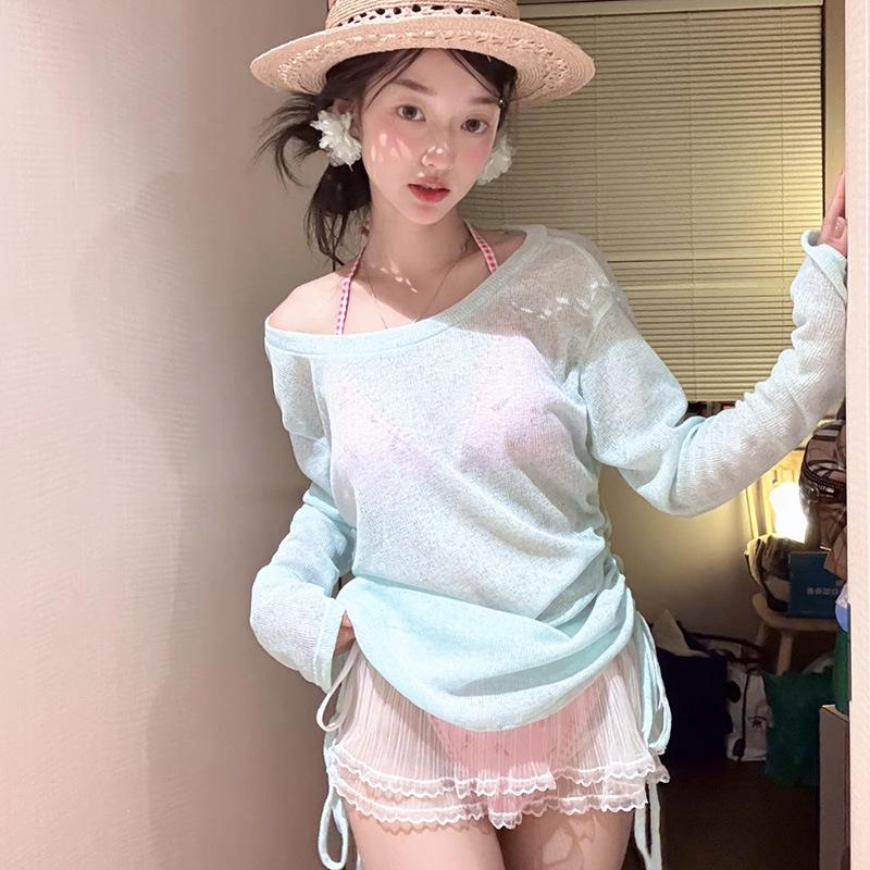 2025 Women's Hot Spring Split Bikini & Long Sleeve Cover-up Sunscreen Set