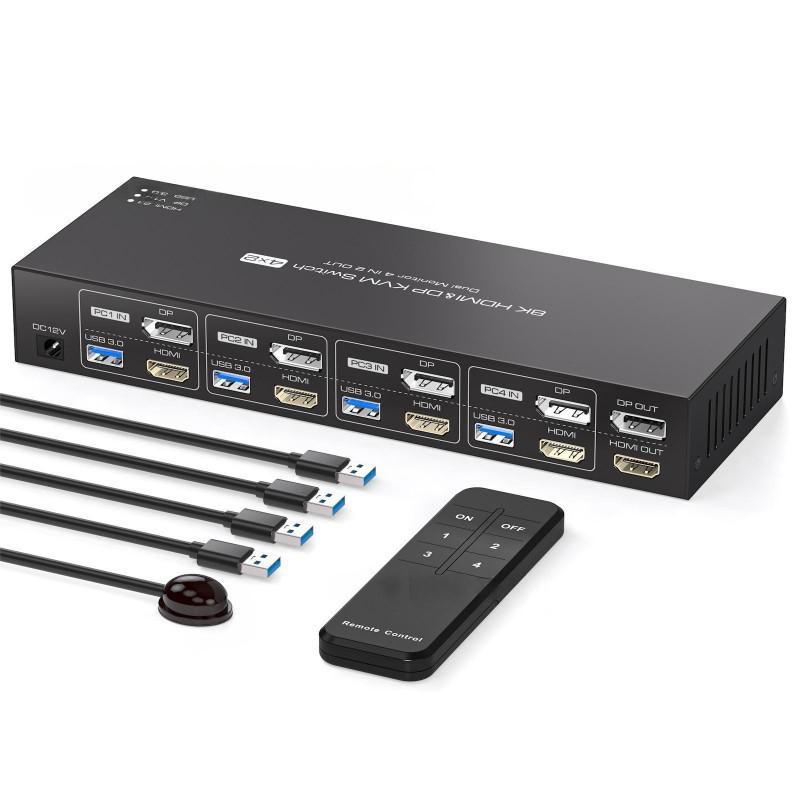 

4-входной переключатель HDMI/DP/USB 4K, USB 3.0 хаб с выходом HDMI/DP HDMI+DP+USB Input, HDMI+DP+USB Output чёрный