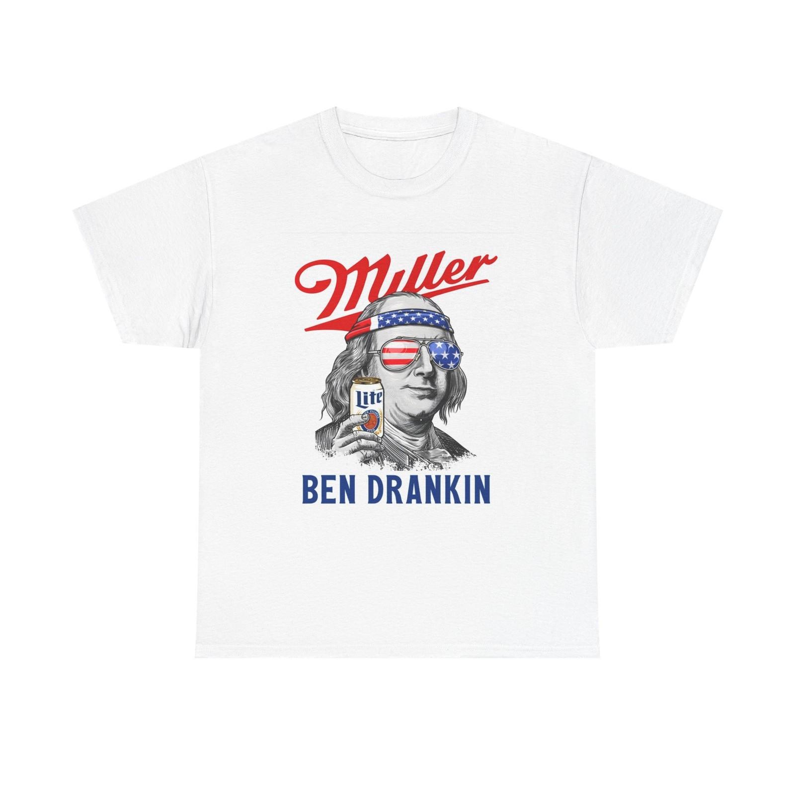 Miller Ben Drankin Graphic T Shirt Funny Beers Unisex Heavy Cotton Tee L
