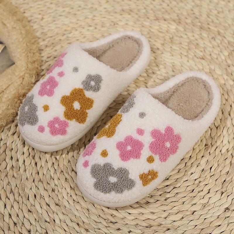 New Style of Home Flowered Slippers, Warm and Thickened Indoor High-heeled Cotton Shoes