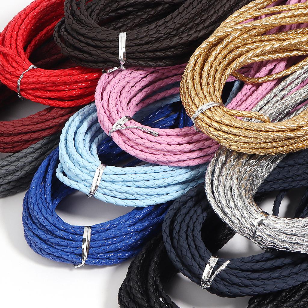 10 Meter 3mm Geflochtene Lederkordel Seil 4 Stränge Weiche PU-Lederkordel Für DIY Schmuckherstellung Halsketten Weben Armband Anhänger Dekoration