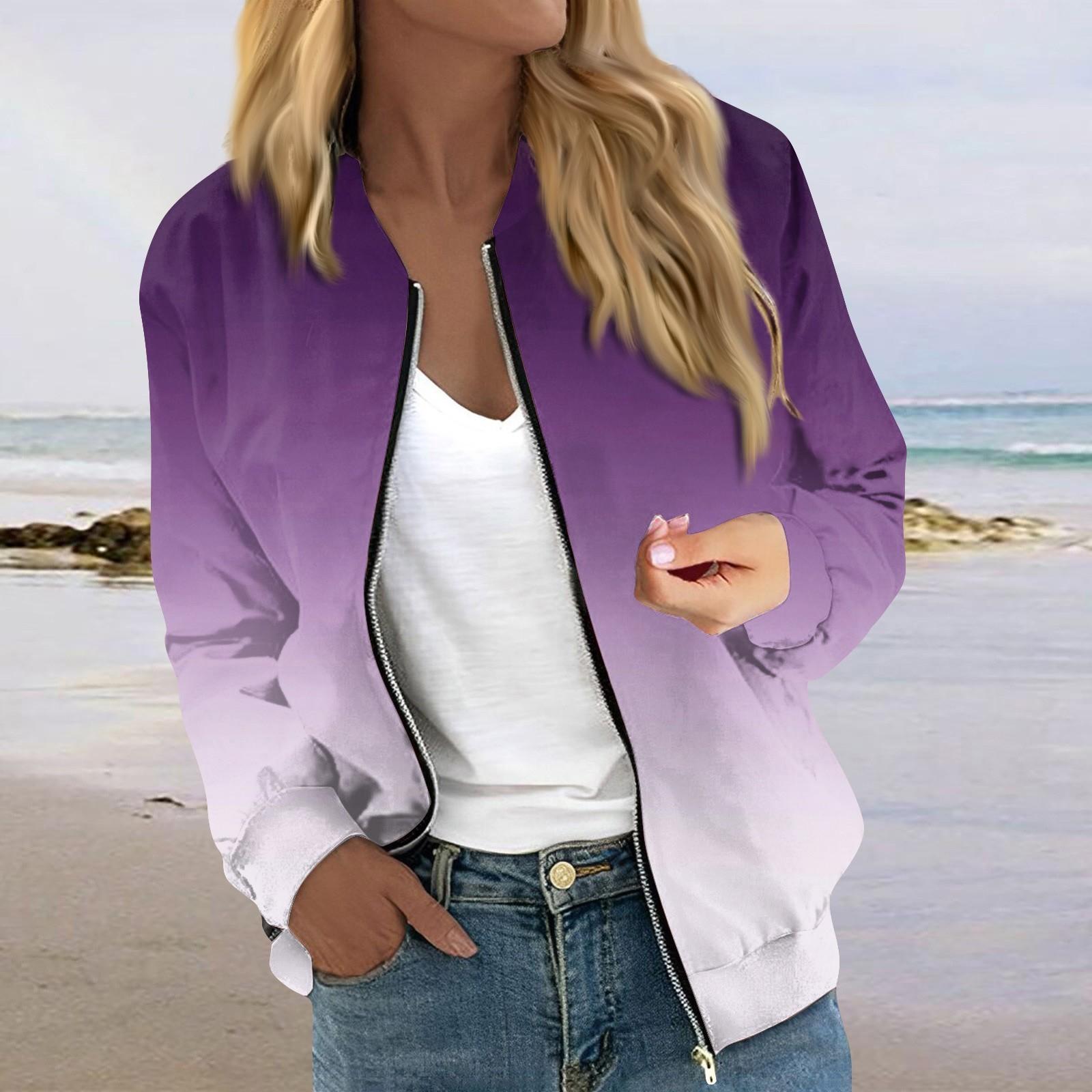 

Жіночі куртки з довгим рукавом, легкі укорочені верхній одяг з градієнтним принтом на блискавці Повсякденні стьобані куртки з кишенями S