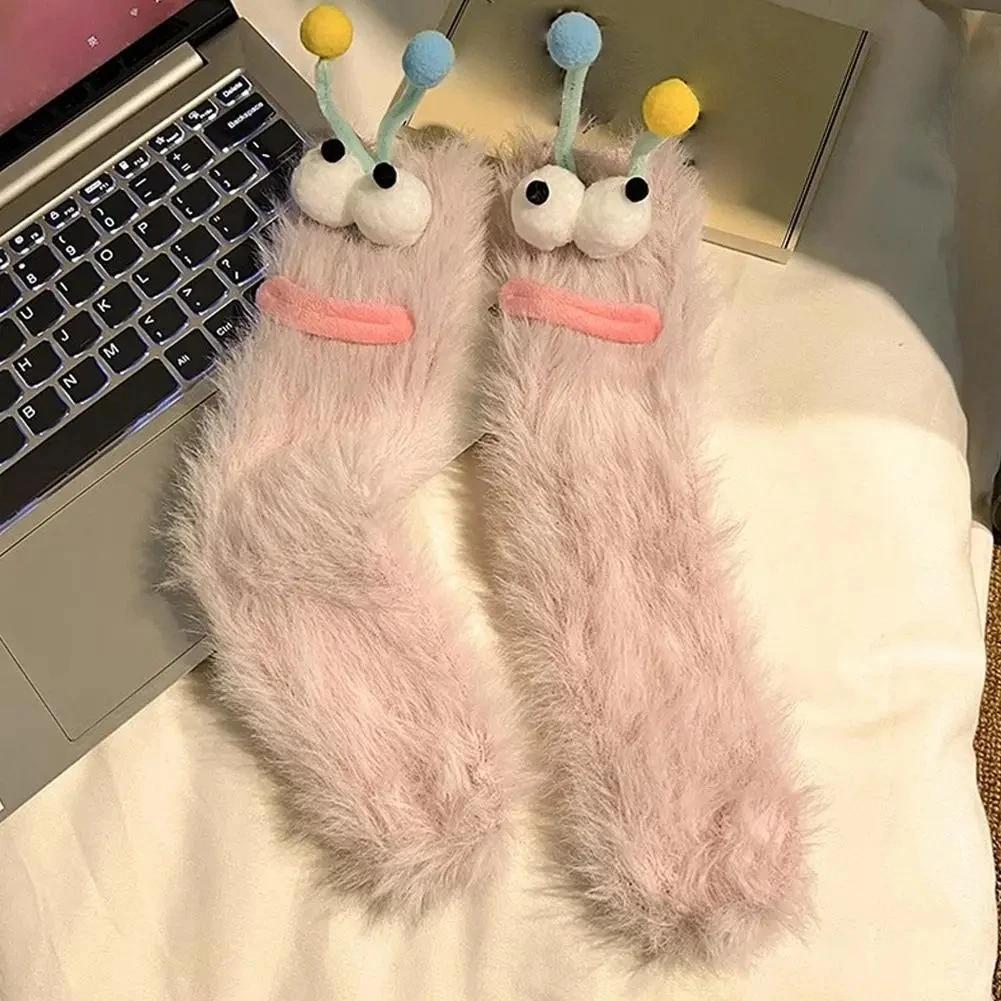 Cute Funny Socks For Women Mid Crew Socks Winter Home Sleep Socks Cartoon Plush Cozy House Floor Socks For Couples Warm Gifts