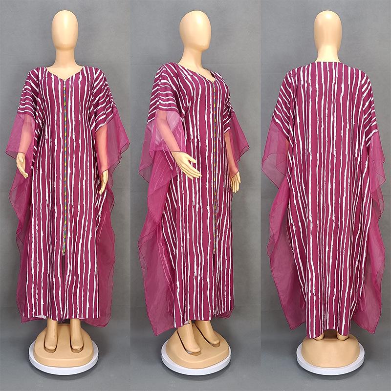 European Casual Women s Plus Size Striped Long Dress - Style 0029 One Size