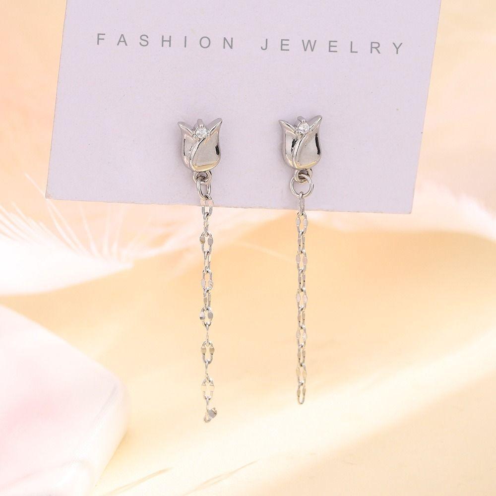 Advanced Sense Rose Tassel Earrings Light Luxury Tulip Flower Earrings Long Tassel  Earrings  Party
