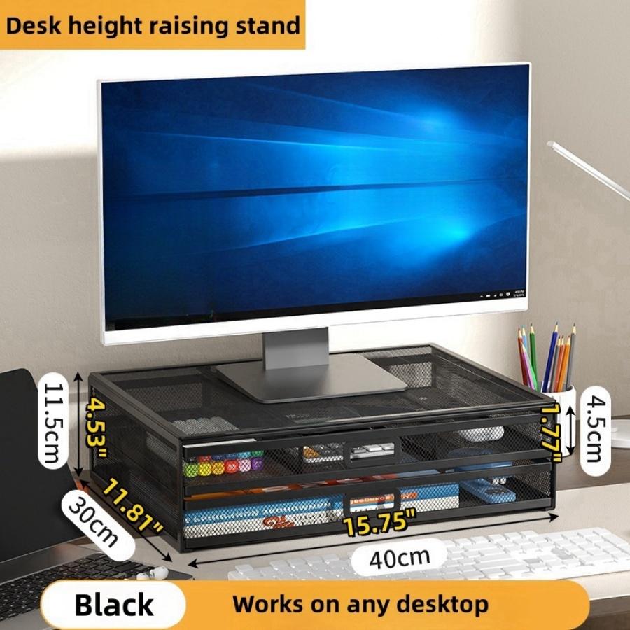 2-layer monitor stand, metal monitor riser with drawer, desktop storage, monitor stand with memory, suitable for computers,