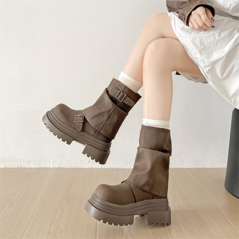 Queen Fan Small Versatile Platform Martin Boots Women's 2025 New Summer Height Increasing Merard Short Boots