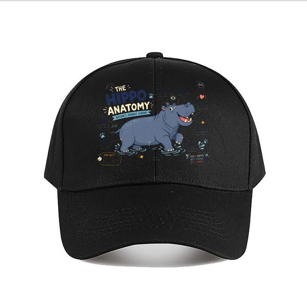 Funny Hippo Anatomy Cartoon Diagram Baseball Cap Fashion Outdoor Sports Sunhat Unisex Snapback Cap Womens