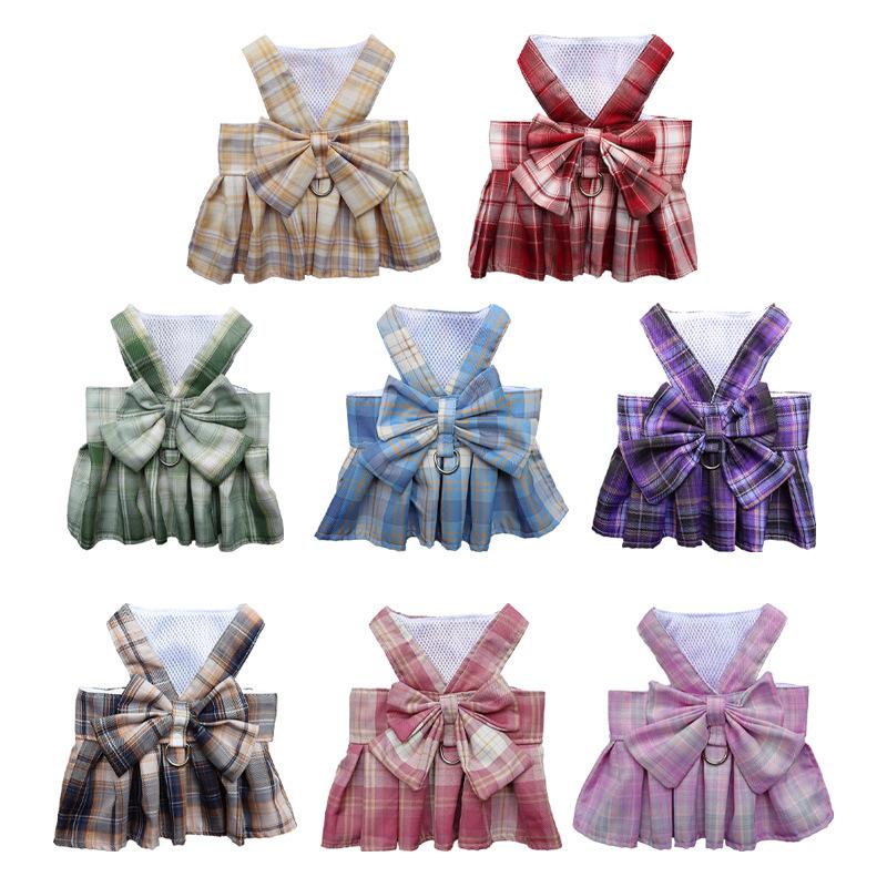 China Manufacturer Pet Plaid Skirt Chest Strap Leash Walking Dog Cat Vest Clothes Teddy Hair Bucket