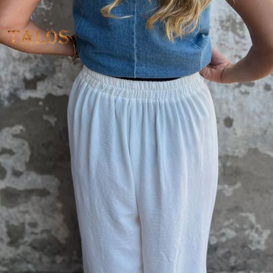 Women's Wide-Leg Pants High Waist Button Decorated Pants Casual Loose Fit Trousers for Daily Wear Travel Office