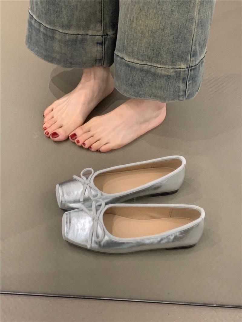 

Gentle ballet single shoes year elegant bow shallow mouth flat evening shoes 35 серебряный