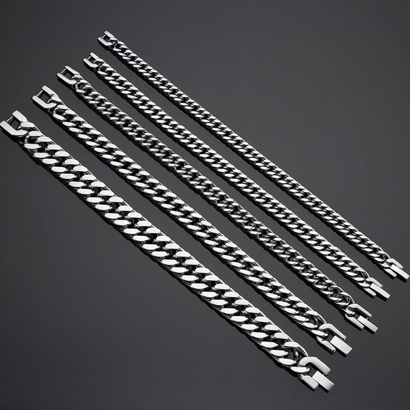 Titanium Steel Cuban Chain Bracelet: Unisex, Four-Sided, Double Weave, Hip Hop Style.