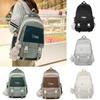 Simple Solid Color Letter Decoration Student Leisure Backpack For Daily Use