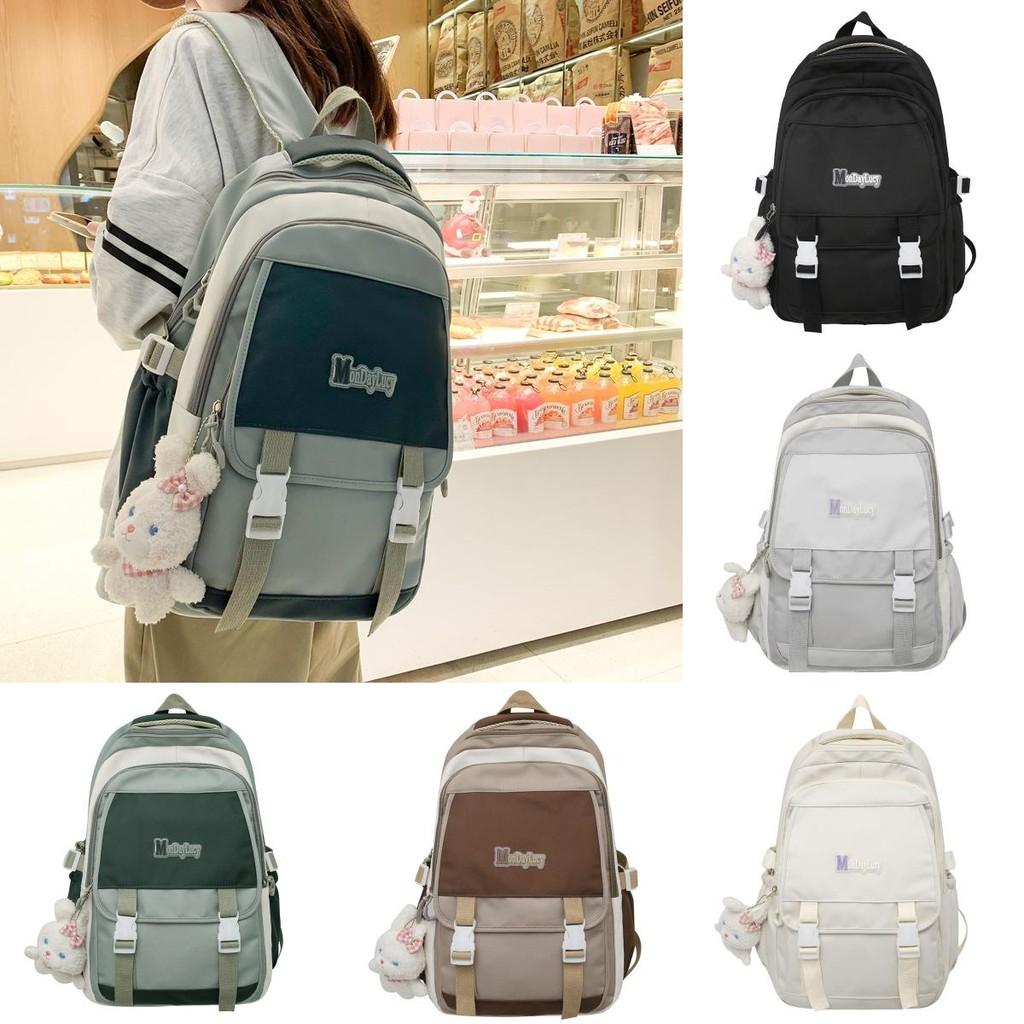 Simple Solid Color Letter Decoration Student Leisure Backpack For Daily Use