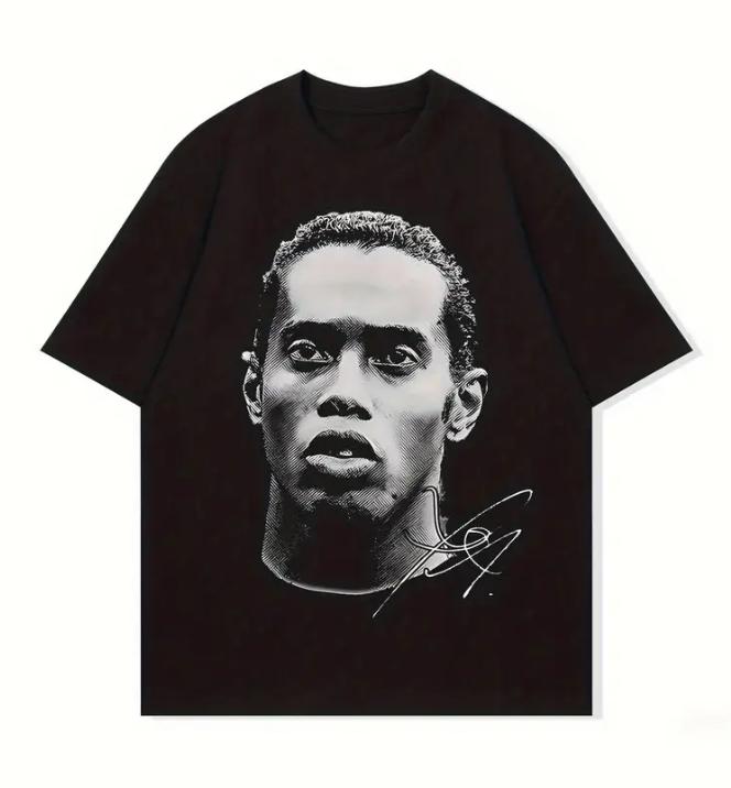 Mens Ronaldinho Pattern Tshirt Shortsleeved Comfortable Cotton Breathable Highquality Casual Style with Signature Design S