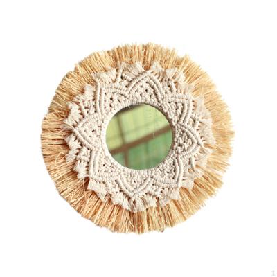 Macrame Wall Mirror Decorative Boho Round Chic Art Decoration Makeup for Nursery