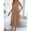 Spring and Summer Casual Loose Short-Sleeved Padded Pleated Dress for Women