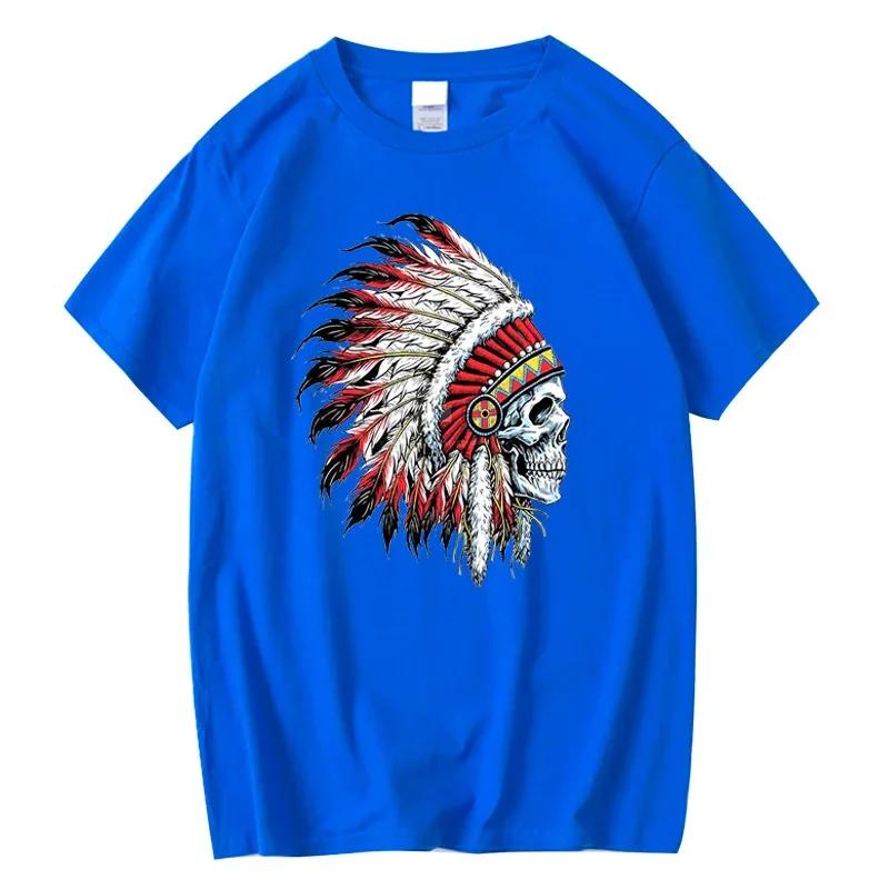 Mens Tshirt 100 Cotton Casual Funny Indian Skull Print Loose Oneck Cool Summer T Shirt for Men Short Sleeve Tshirt Male