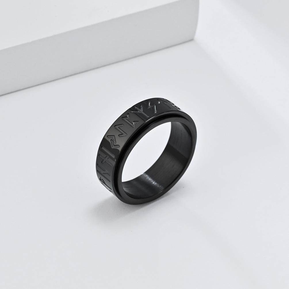 Nordic Text Rotation Decompression Titanium Steel Ring Ring Cold Wind No Gender