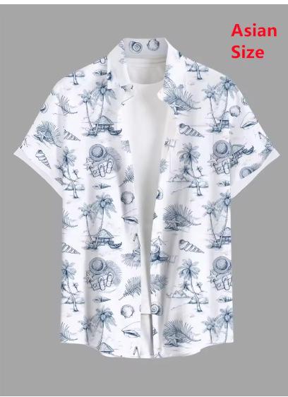 Summer Men's Coconut Tree Shirt Short Sleeve Top Casual Hawaiian Shirt Turning Casual Shirt Button On